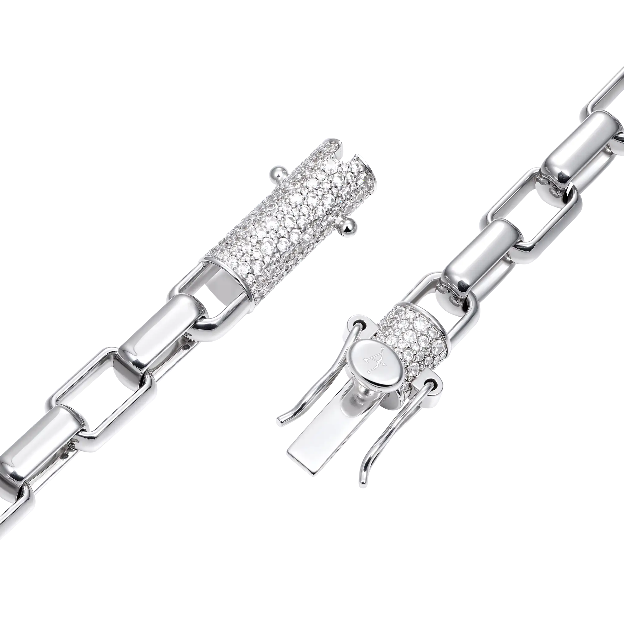 Paper Clip Chain With Iced Round Cut Clasp - 8mm