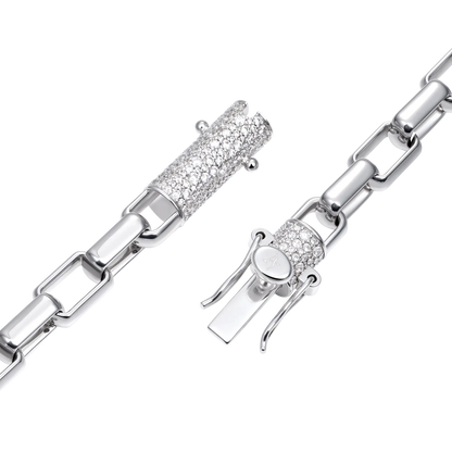 Paper Clip Chain With Iced Round Cut Clasp - 8mm