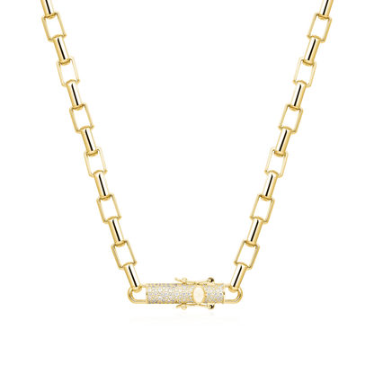 Paper Clip Chain With Iced Round Cut Clasp - 8mm