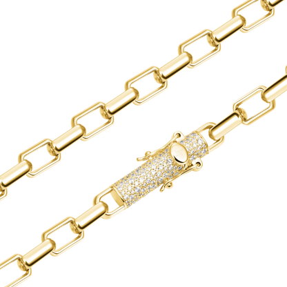 Paper Clip Chain With Iced Round Cut Clasp - 8mm