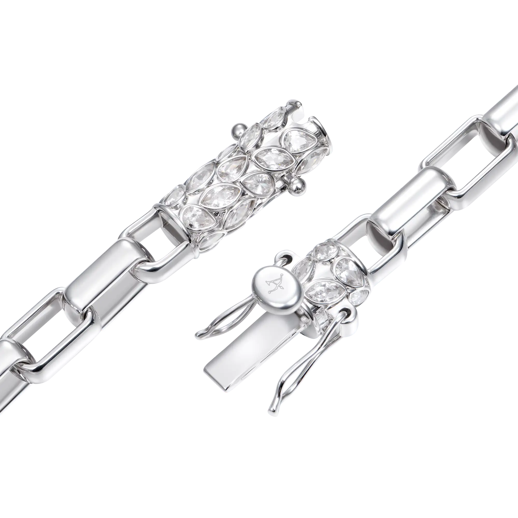 Paper Clip Chain With Iced Marquise & Pear Cut Clasp - 8mm