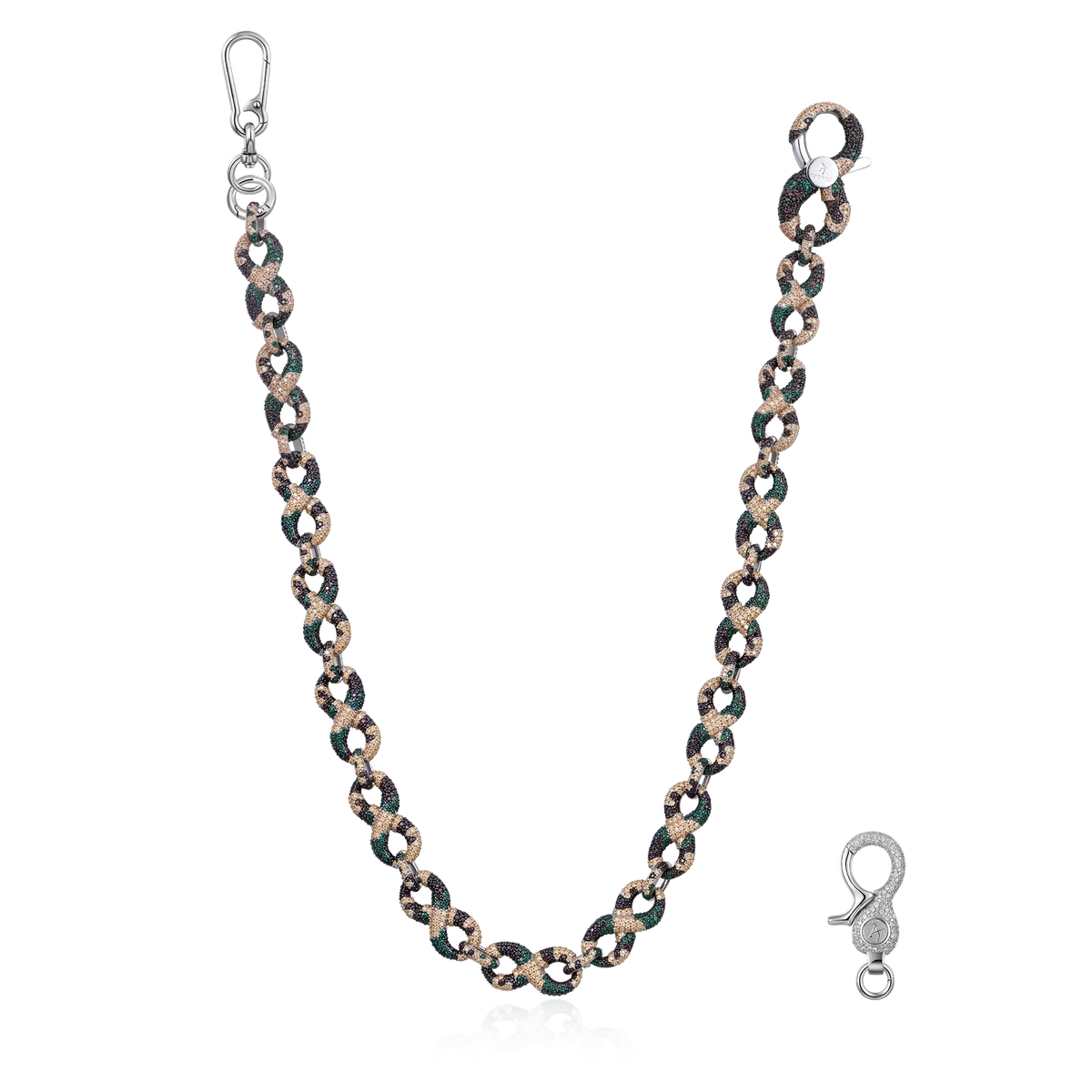 Infinity 18K White Gold OG Camo Link Necklace & Wallet Chain 