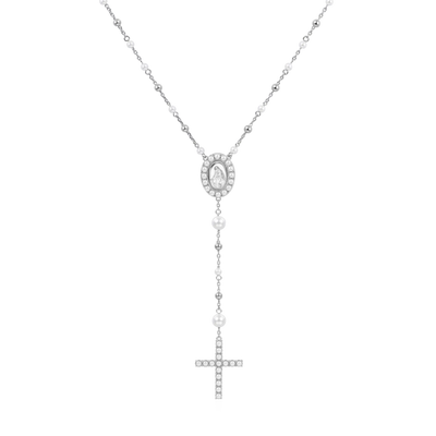 Pure Pearl Virgin Mary Rosary Necklace