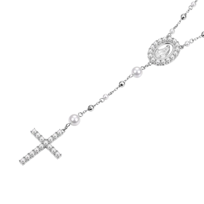 Pure Pearl Virgin Mary Rosary Necklace