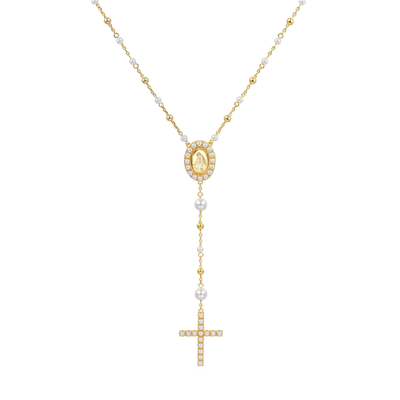 Pure Pearl Virgin Mary Rosary Necklace