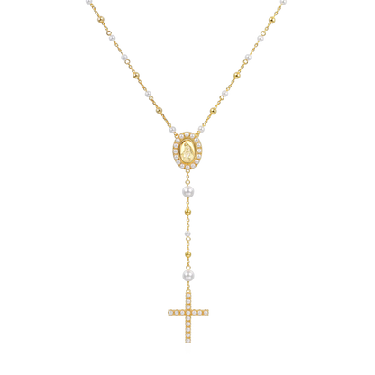 Pure Pearl Virgin Mary Rosary Necklace