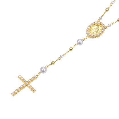 Pure Pearl Virgin Mary Rosary Necklace