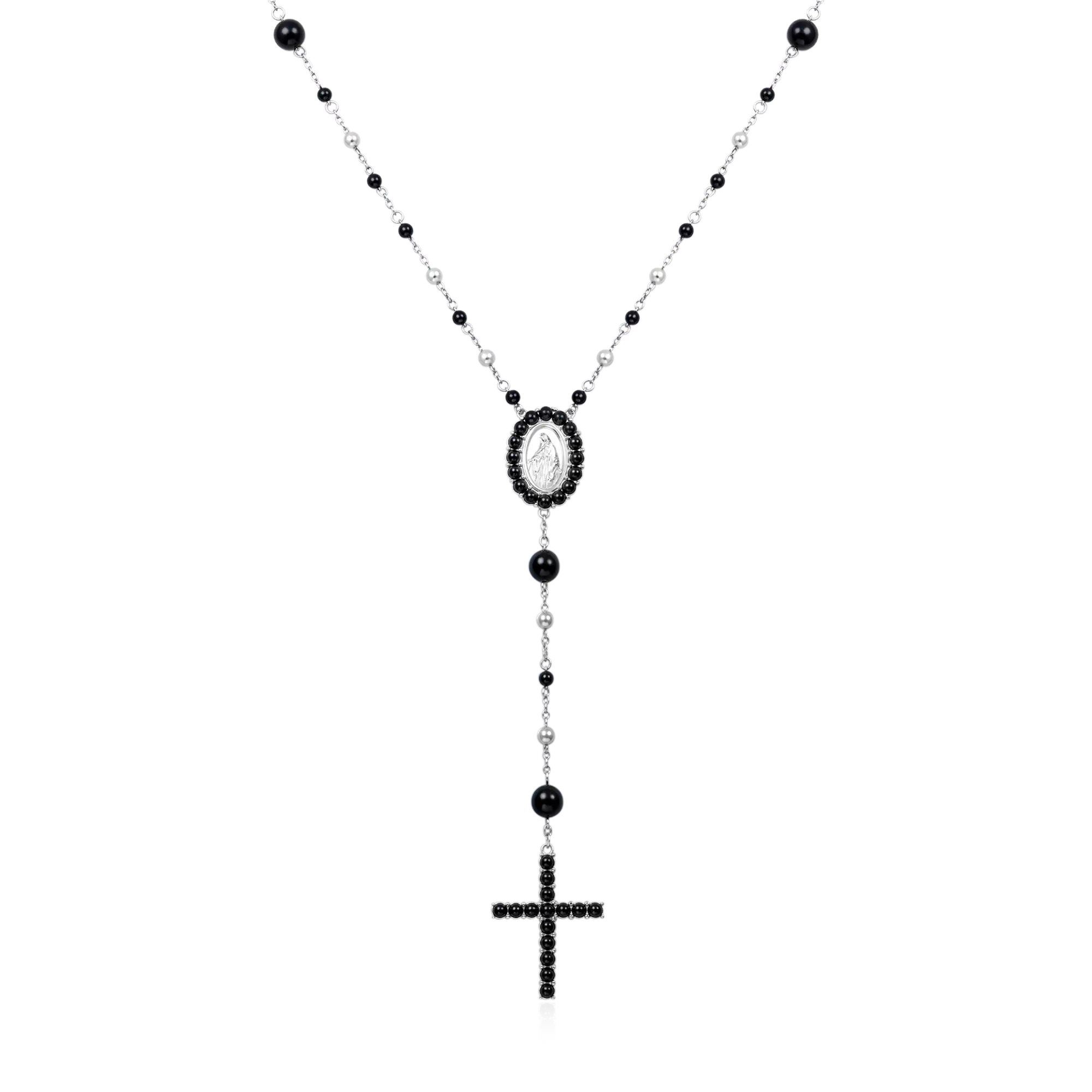 MASU PEARL TAPE ROSARY NECKLACE Midnight Pearl Rosary Necklace 6mm 