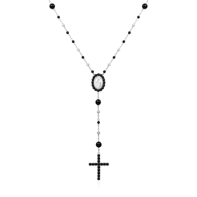 Midnight Pearl Virgin Mary Rosary Necklace