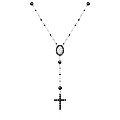 Midnight Pearl Virgin Mary Rosary Necklace