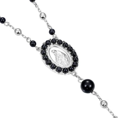 Midnight Pearl Virgin Mary Rosary Necklace