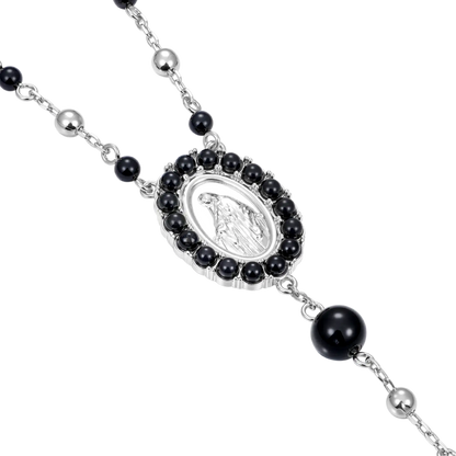 Midnight Pearl Virgin Mary Rosary Necklace