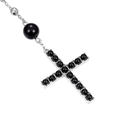 Midnight Pearl Virgin Mary Rosary Necklace