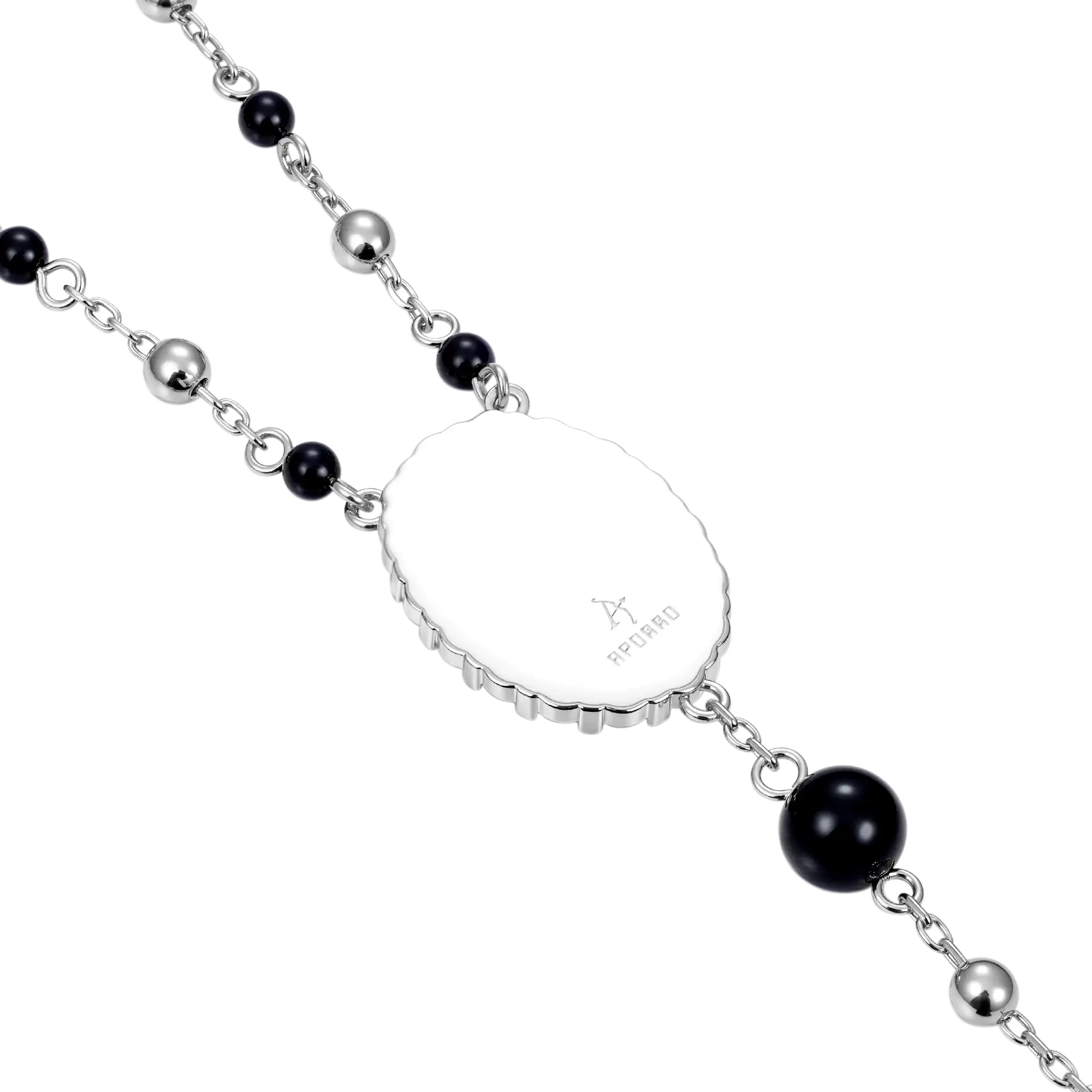 Midnight Pearl Virgin Mary Rosary Necklace