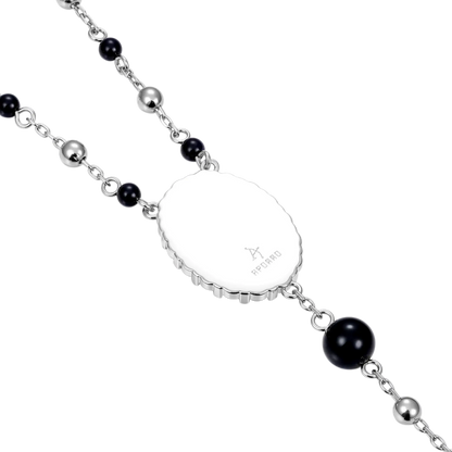 Midnight Pearl Virgin Mary Rosary Necklace