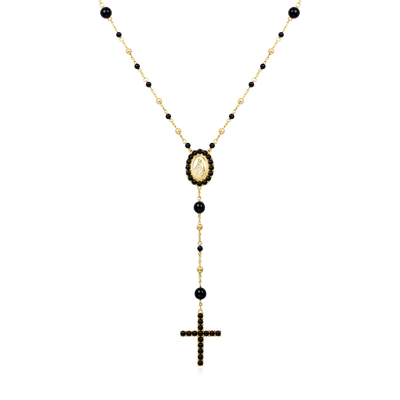 Midnight Pearl Virgin Mary Rosary Necklace