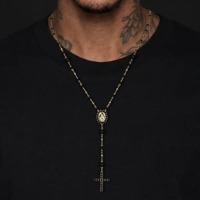 Midnight Pearl Virgin Mary Rosary Necklace