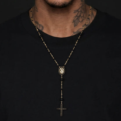 Midnight Pearl Virgin Mary Rosary Necklace