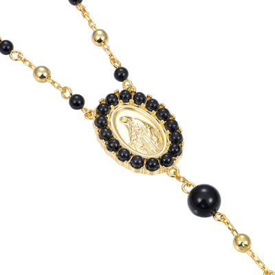 Midnight Pearl Virgin Mary Rosary Necklace
