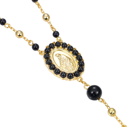 Midnight Pearl Virgin Mary Rosary Necklace