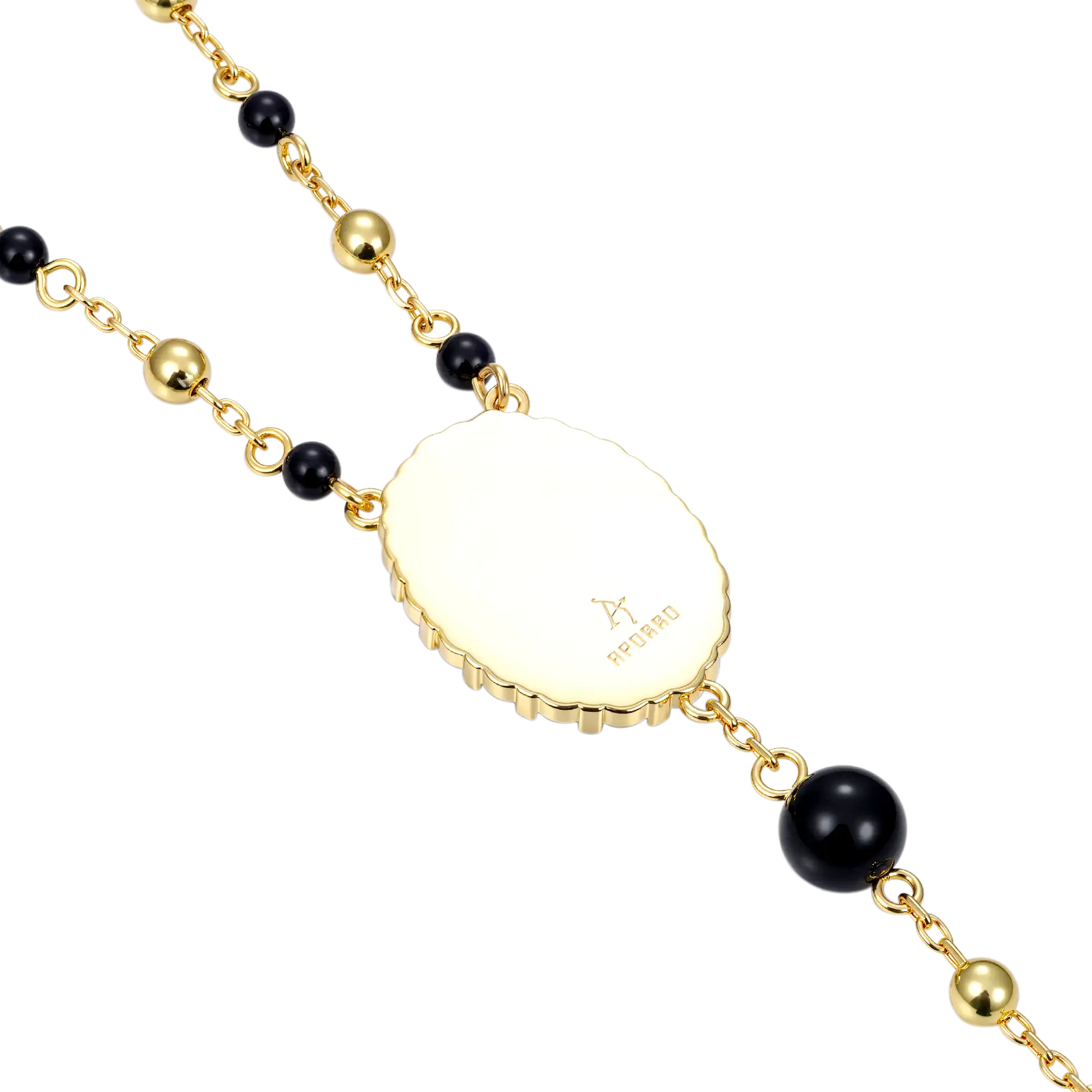 Midnight Pearl Virgin Mary Rosary Necklace