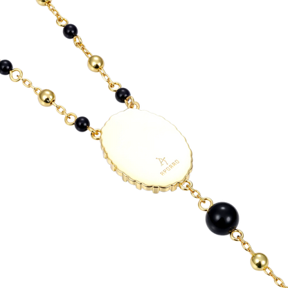 Midnight Pearl Virgin Mary Rosary Necklace