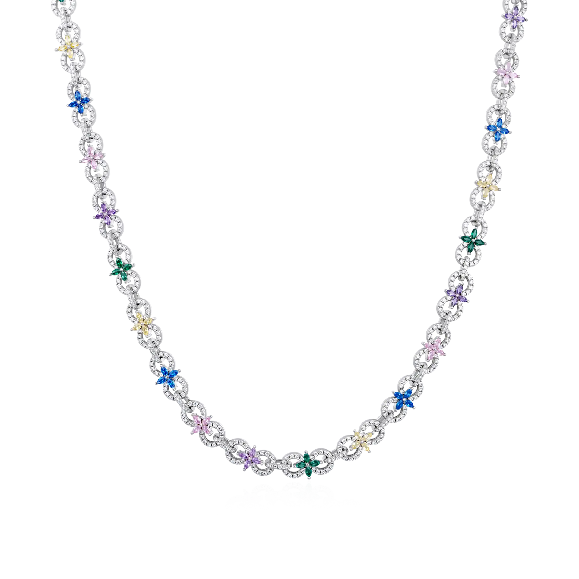 Four-Leaf Clover Infinity Necklace 16-24in 18K White Gold Plated