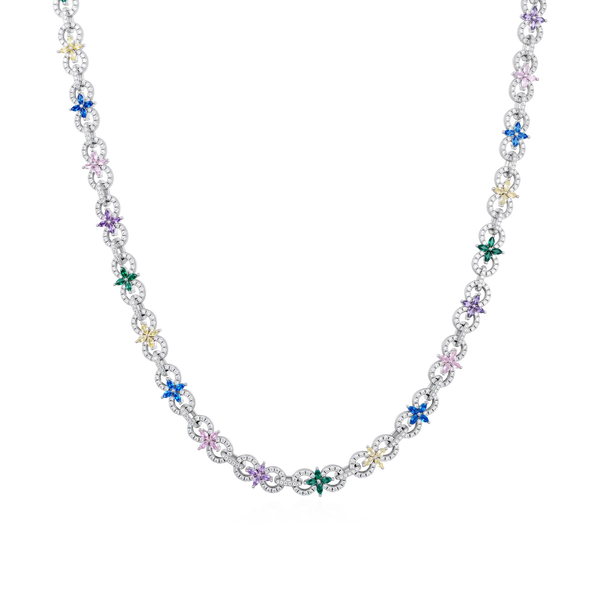 Four-Leaf Clover Infinity Necklace 16-24in 18K White Gold Plated