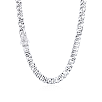 Plain Gold Cuban Link Chain With Moissanite Clasp - 8mm