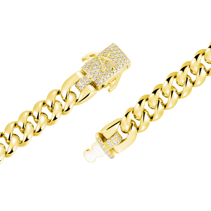 Plain Gold Cuban Link Chain With Moissanite Clasp - 8mm