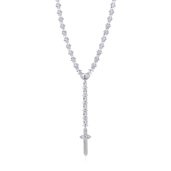 Heart & Blade Rosary Necklace 8mm 24in 14K Gold Plated Moissanite