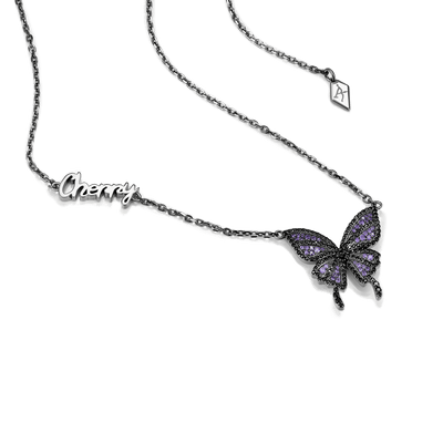 Custom Moissanite Purple Butterfly Necklace