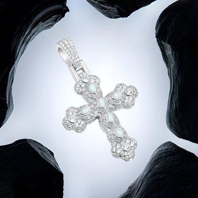 Moissanite Opal Bloom Cross Pendant