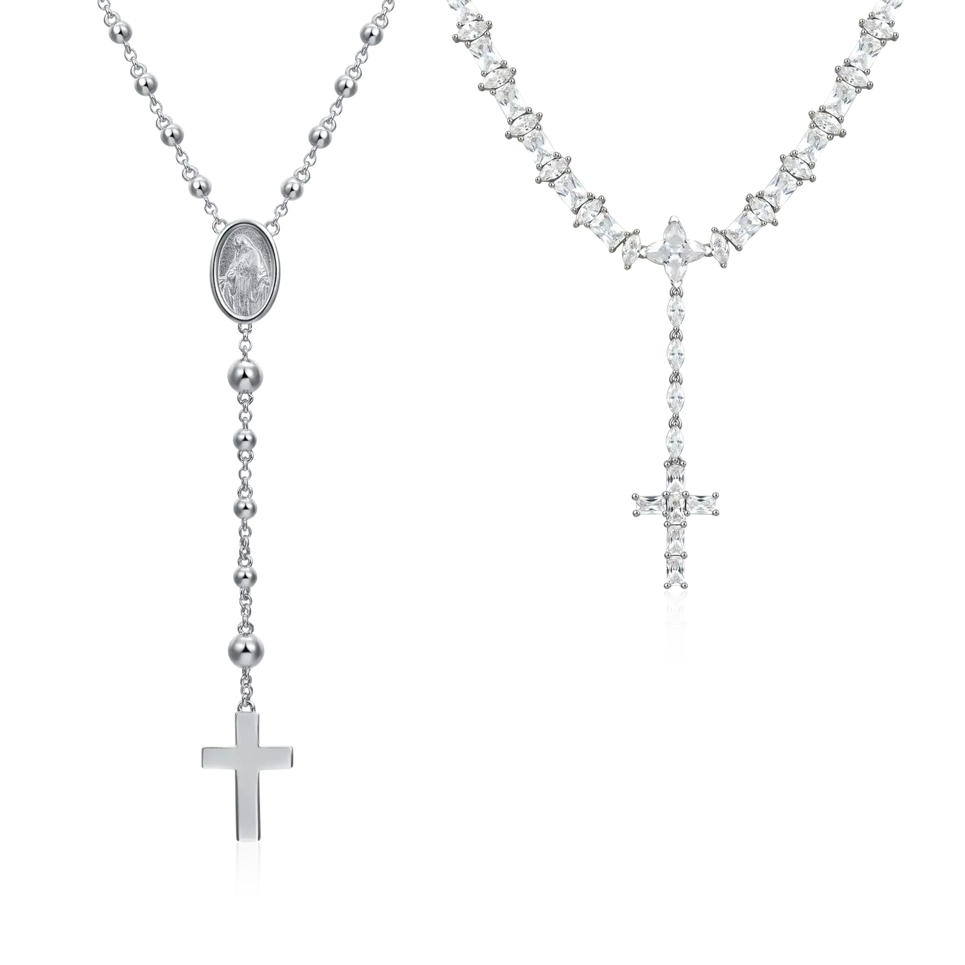 Virgin Mary Rosary Layered Necklace Set - White Gold – APORRO Virgin Mary Rosary Layered Necklace Set - White Gold – APORRO