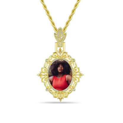 Custom Greek Pattern Vintage Oval Photo Pendant