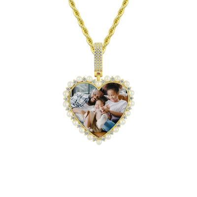 Custom Heart Pearl Photo Pendant