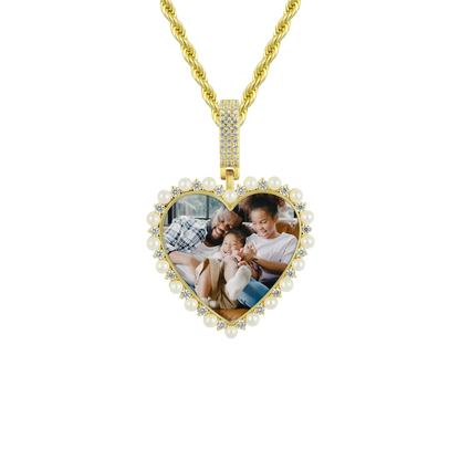 Custom Heart Pearl Photo Pendant