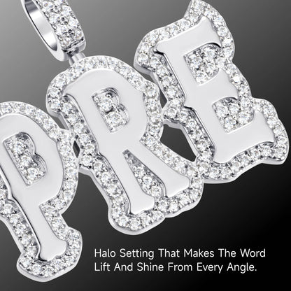 Custom Moissanite Bosox Font Pendant - 15mm Height