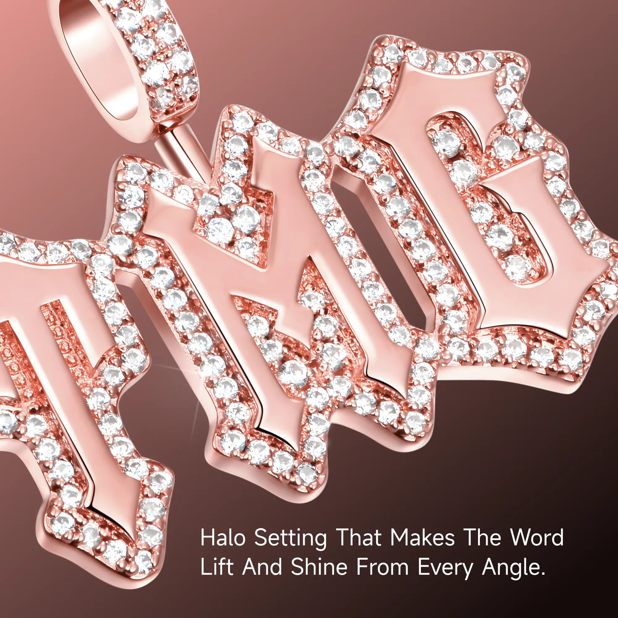 Custom Moissanite Gothic Font Pendant - 15mm Height