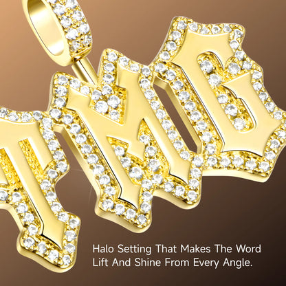 Custom Moissanite Gothic Font Pendant - 15mm Height