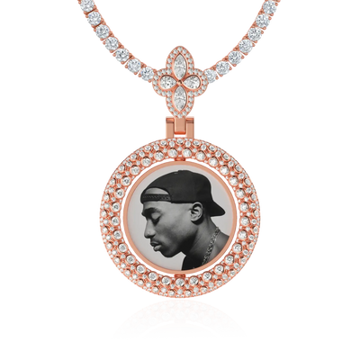 Custom Round Encrusted Photo Pendant