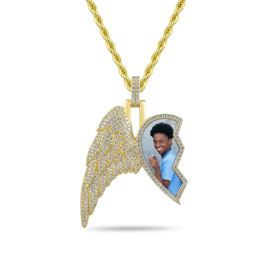 Custom Split Heart Pendant with Left Wing