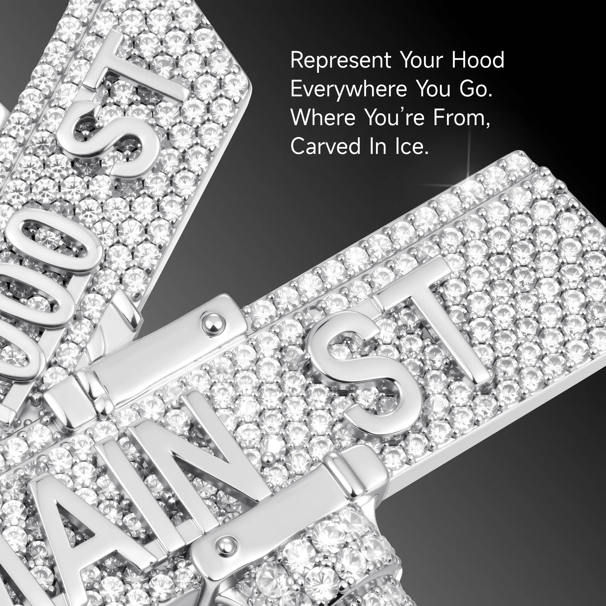 Custom White Iced Street Sign Pendant