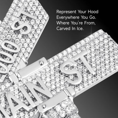 Custom White Iced Street Sign Pendant