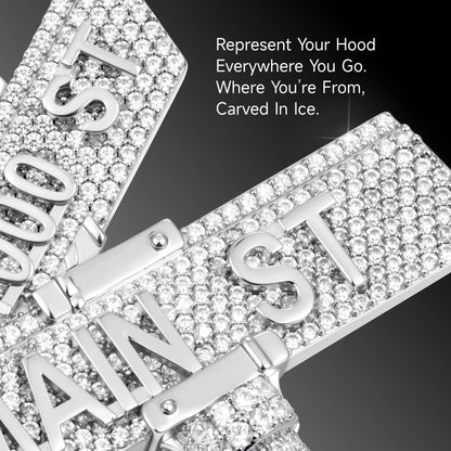 Custom White Iced Street Sign Pendant