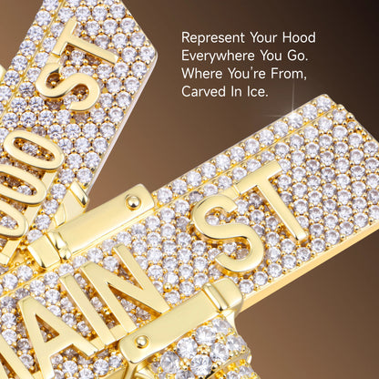 Custom White Iced Street Sign Pendant