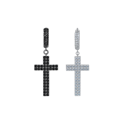 S925 Cross Earring (with Two-Row Gems)
