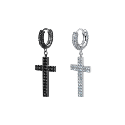 S925 Cross Earring (with Two-Row Gems)