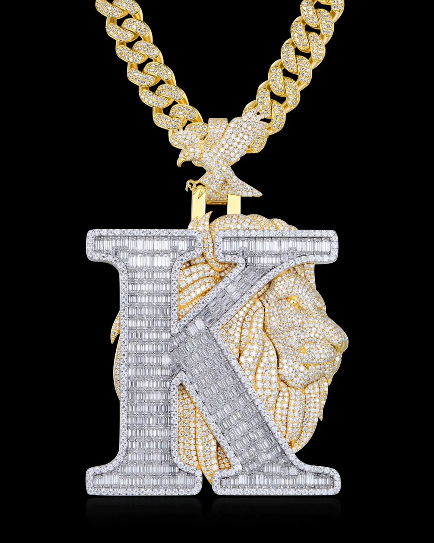 APORRO Premium Custom Iced Letter K Pendant With Baguette Stones