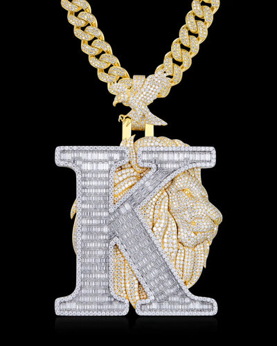 APORRO Premium Custom Iced Letter K Pendant With Baguette Stones